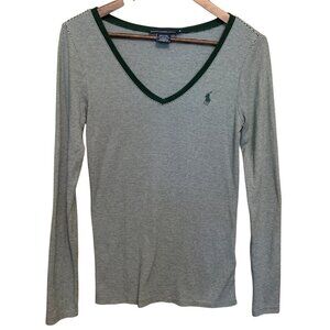 Ralph Lauren Sport Pullover Top Sz M Striped Long Sleeve V-Neck Preppy Old Money